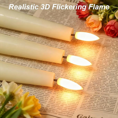 GenSwin Rechargeable Flameless Taper Candles, 3 Pack Ivory LED Taper Candles Battery Operated with Remote Timer, Real Wax Flameless Candlesticks for Christmas Holiday Home Decor