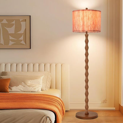Wood Floor Lamps for Living Room Boho Farmhouse Floor Lamp with Remote Control,Dimmable Vintage Floor Lamp Mid Century Modern Standing Lamp with 3 Color Temperature Tall Floor Lamps For Bedroom Corner