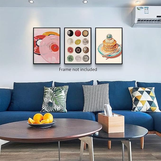wanyun Fashion Lucky 8 Ball Wall Art Set of 3, Funky Disco Ball Canvas Prints Poster, Vintage Pop Music Record Preppy Painting Picture for Dorm Bedroom Living Room Bar Wall Decor 12x16 Inch Unframed
