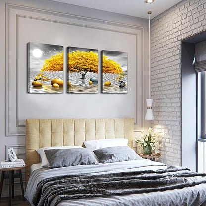 Wall decorations for living room Canvas Wall Art for bedroom Abstract wall decor Black and white Canvas Art Yellow tree paintings bathroom Home Decoration 3 Piece Hang Pictures Office Wall Artworks