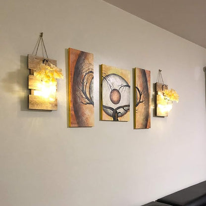 Mason Jar Wall Sconces, Rustic Brown Wall Hanging Decor, LED Fairy Lights with Automatic On and Off 6-Hour Timer (Set of 2),Brown