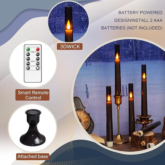 Sasigeiaa Flameless Taper Candles,with Remote and Timer Flickering Flameless Candles,6 Pack Led Candles,with Base Battery Operated Candles， Taper Candles for Home, Wedding, Party (Grey)