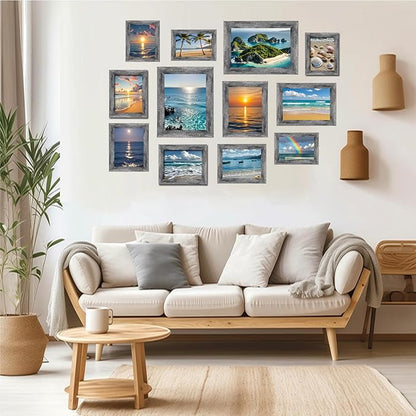 xnlkros 12 pack assorted gallery wall picture frame,rustic farmhouse wood picture frames multiple sizes including 4x6, 5x7, 8x10, 11x14, Ideal for living room hanging or tabletop display,Rustic Black