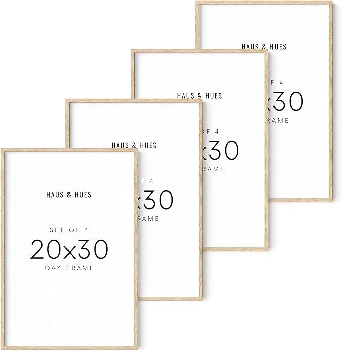 HAUS AND HUES Beige Oak Wood 20x30 Picture Frame - Modern Wood Wall Art Display - Lightweight 20x30 Frame for Art Prints, Photos, Posters - Ready-to-Hang Vertically & Horizontally (Set of 4)