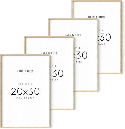 HAUS AND HUES Beige Oak Wood 20x30 Picture Frame - Modern Wood Wall Art Display - Lightweight 20x30 Frame for Art Prints, Photos, Posters - Ready-to-Hang Vertically & Horizontally (Set of 4)