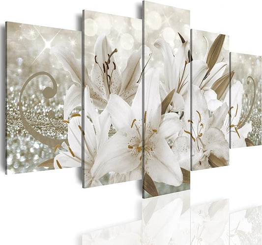 LUDUHU White Orchid Flowers Canvas Print - Abstract Floral Wall Art, Flower Poster, Painting Decor for Home Decoration Artwork Picture Bedroom (B,Oversize 60x30inch)