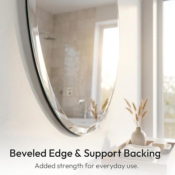 30 Inch Round Frameless Bathroom Mirror with Solid Backing, Beveled Edge Circle Vanity Mirror for Over Sink, Large Wall Mirror for Entryway Fireplace