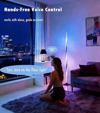 Smart RGBWIC Floor Lamp, LED Corner Lamp compatible with Alexa, Modern Black Floor Lamp with Music Sync and 16 Million DIY Colors, Dimmable Color Changing Standing Lamp for Bedroom Living Game Rooms