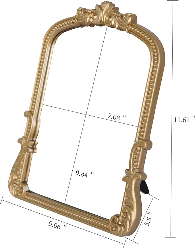 Vintage Vanity Small Mirror with Stand,Gold Decorative Mirrors for Wall,Antique Desk Eclectic Home Dresser Decor Small Mirror,Bathroom, Bedroom, Makeup Desk, Wall Entry,11.6" L x 9.0" W Gold