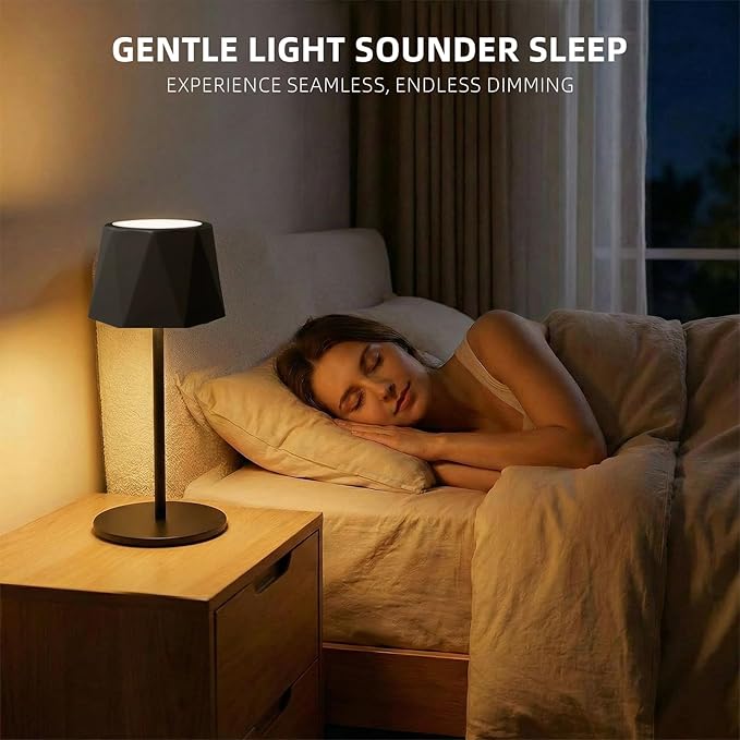 Modern 2-in-1 Table Lamp & Bottle Lamp, Pleated Metal Shade Touch Control Lamp | Adjustable Height, Warm Light & RGB, Stepless Dimming, Anti-Tip Design,Triangle,Black