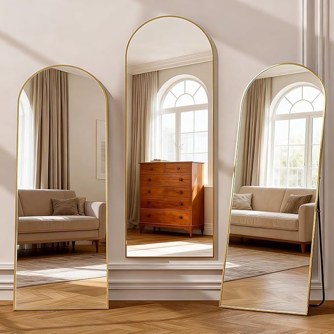 Simple Deluxe Arched Full Length Mirror, 56"×15" Large Floor Mirrors, for Wall Door Bedroom Bathroom Living Room (Gold)