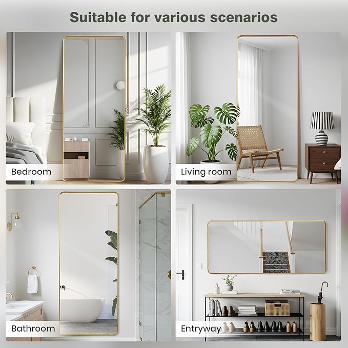 Anpark Rectangle Mirror Full Length 30" x 71" Large Floor Mirror Gold Shadow Box Frame Wall-Mounted Hanging Wall for Home Decor Leaning Wall Full Body Dressing Mirror for Closet Bedroom