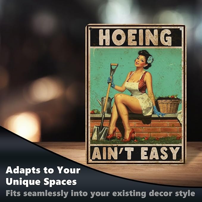 Garden Metal Tin Sign Hoeing Aint Easy Retro Wall Art Outdoor Decor For Patio Yard Shed Vintage Aluminum 12X16Inch