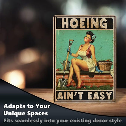 Garden Metal Tin Sign Hoeing Aint Easy Retro Wall Art Outdoor Decor For Patio Yard Shed Vintage Aluminum 12X16Inch