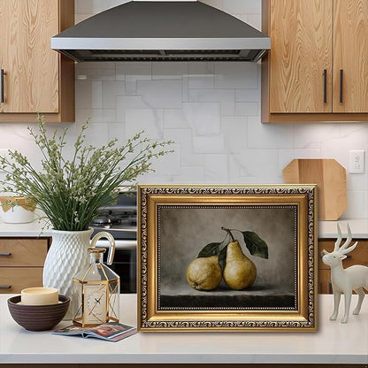 WZGZXU Vintage Gold Framed Wall Art Fruit Wall Decor Pear Canvas Art Still Life Pictures Antique Paintings Cottage Prints For Living Room Kitchen 8x10in