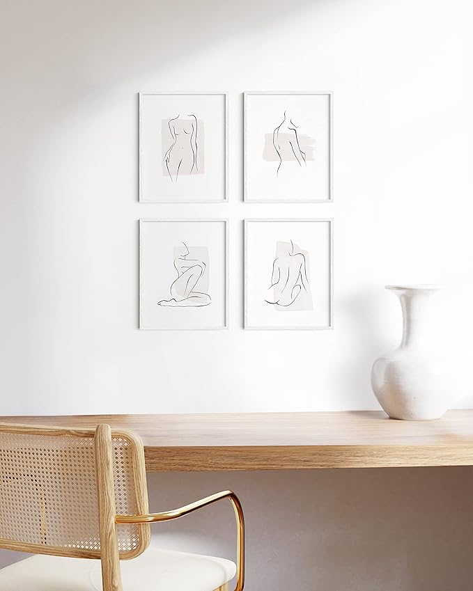 HAUS AND HUES White Oak Wood 11x14 Picture Frames - Set of 4, Modern Frames for Posters and Wall Art