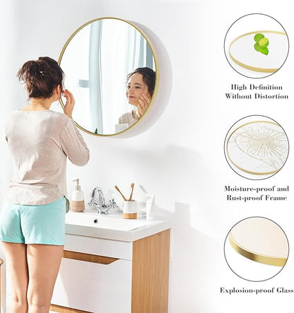 NEWBULIG Round Wall Mirror, 36 Inch Bathroom Mirrors for Over Sink, Wall Vanity Circle Mirror with Matte Metal Framed, Decor for Bathroom, Entryway, Bedroom, Gold