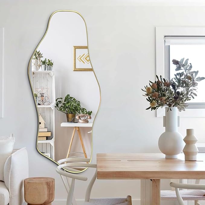 Irregular Wall Mirror, 51.1"x23.6" Asymmetrical Frameless Mirrors, Large Modern Organic Shaped Mirror for Living Room Bedroom Hallway Entryway, Horizontal or Vertical Hanging