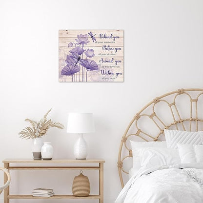 LB Motivational Wall Art Inspirational Quotes with Purple Floral Dragonfly Canvas Wall Art Plant Pictures Wall Decor for Living Room Bedroom Bathroom Office Home Framed Ready to Hang 16x12 Inch