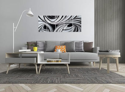 Yihui Arts Black and White Metal Art Wall Decor Hand Crafted Abstract Aluminum Artwork Modern Wall Sculpture Home Accent for Living Room Bedroom Dinning Decor