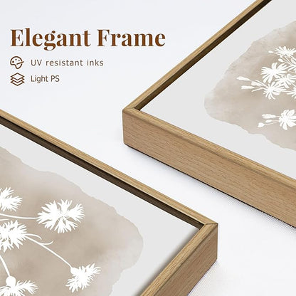Neutral Wildflower Wall Art Framed Boho Botanical Large Vintage Farmhouse Minimalist Floral Beige Canvas Wall Decor Prints for Living Room Bedroom Office, 3 Panels, 24x36 Inch