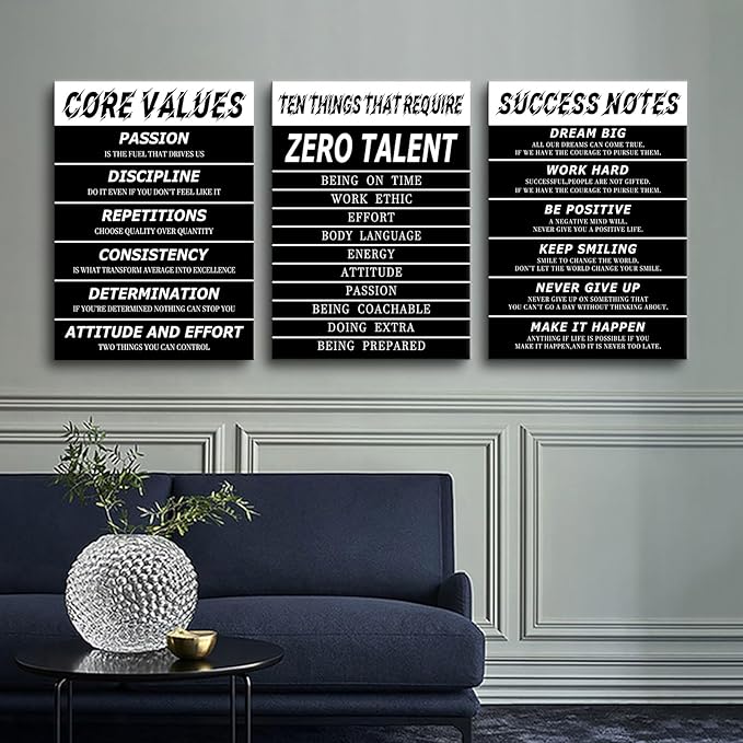 3 Pieces Motivational Canvas Wall Art Motivational Signs Picture Painting Success Entrepreneurs Quotes Posters Print Artwork for Living Room Gym School Office Stretched and Framed [60''W x 28''H]