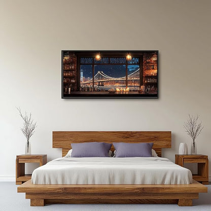Brooklyn Bridge Large Wall Art for Living Room New York Nighttime Skyline Landscape Framed Pictures Canvas Decor City Prints Painting Extra Large Modern Artwork for Bedroom Office Kitchen 30"x60"