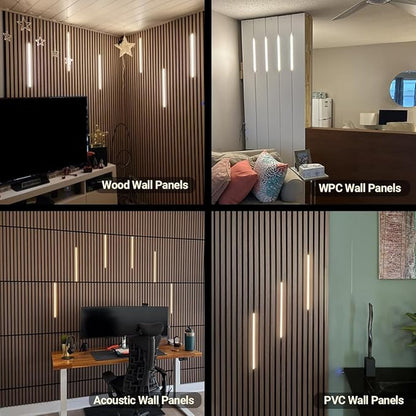 HAMRVL LED Wall Panel Lights - DC12V 6pcs 16-Inch 3000K Warm White Slat Wall Lights for Wood Wall Panels, Adhesive Dimmable LED Strip Lights with Touch Switch for Acoustic Panels, Headboards, Cabinets