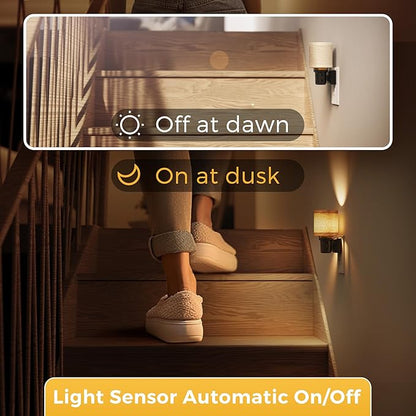L LOHAS LED Night Lights Plug into Wall, Linen Fabric Cylinder Decor Night Light, Dusk to Dawn Sensor Vintage Nightlight, 0-100LM Dimmable, for Bedroom Living Room Hallway