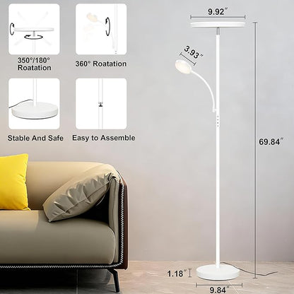 Floor Lamp-42W/4200LM Super Bright Floor Lamp,Dimmable 2-in-1 LED Floor Lamp for Bedroom,Torchiere Floor Lamps with Remote & Touch Control,69" Tall Standing Lamp for Living Room,Office,Reading,White