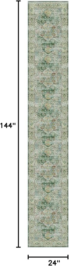 Madane Hallway Runner Rug 2x12, Extra Long Washable Runner Rugs with Rubber Backing, Non Slip Carpet Runner for Hallway, Vintage Rug Runners for Kitchen Laundry Room Entryway (Green, 2'x12')