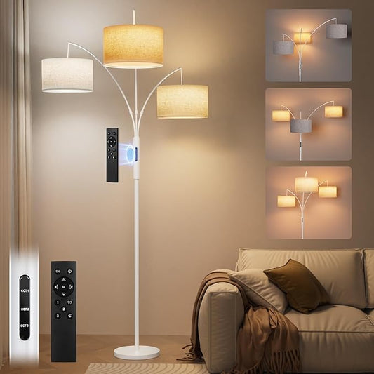 SIBRILLE 36W Dimmable Floor Lamp - 3 Lights Arc Floor Lamps Standing Lamp with Remote & Touch Control, Tall Lamp for Living Room Corner, Bedroom, Office