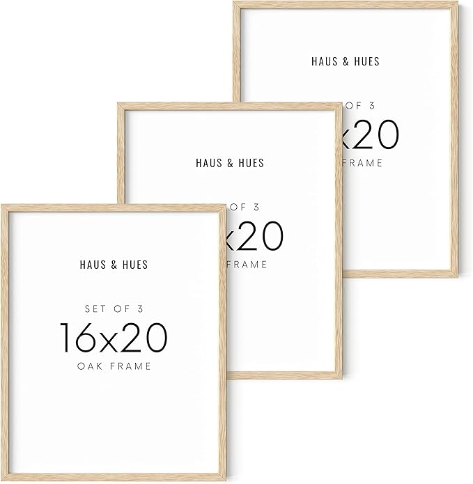 HAUS AND HUES Beige Wood Oak 16x20 Picture Frame, Set of 3 - Modern Wood Wall Art Display - Lightweight 16x20 Frame Set of 3 for Art Prints, Photos, Posters - Ready-to-Hang Vertically & Horizontally
