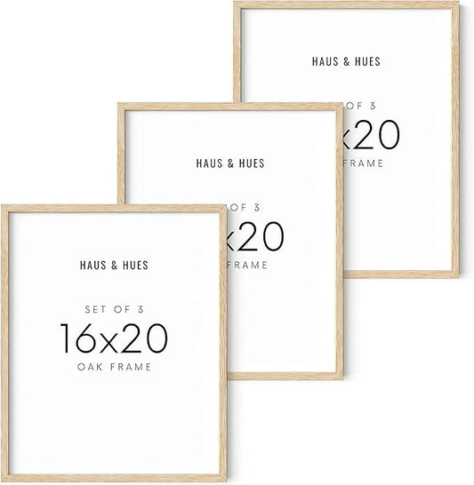 HAUS AND HUES Beige Wood Oak 16x20 Picture Frame, Set of 3 - Modern Wood Wall Art Display - Lightweight 16x20 Frame Set of 3 for Art Prints, Photos, Posters - Ready-to-Hang Vertically & Horizontally