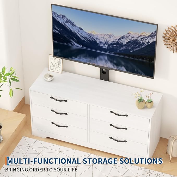 GarveeHome 47.2" Modern TV Stand with Mount for 75 Inch TVs - Adjustable Height Media Console with 6 Drawers, Sturdy MDF Entertainment Center for Living Room, Bedroom & Office