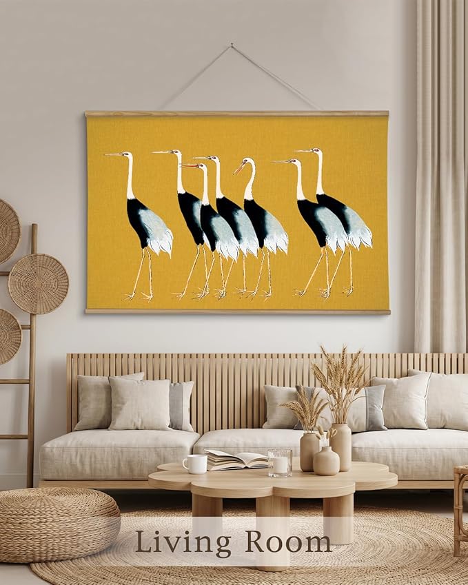 InSimSea 36x54 Extra Large Canvas Scroll Wall Art, Vintage Seven Cranes Wall Decor, Oversized Animal Painting Prints for Living Room, Bedroom, Dining Room, Office