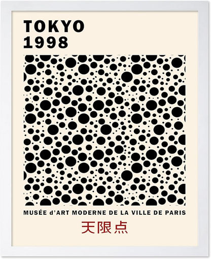 Poster Master Vintage Poster - Retro Pop Art Print - Gift for Artist, Friend - Black Dots, Tokyo, Ville de Paris, Modern, Abstract - Wall Decor for Home, Office, 11x14 White Framed