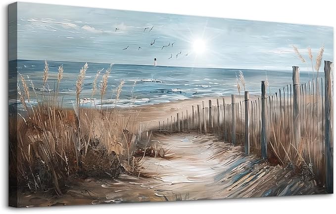 KELIYUAN Canvas Wall Art For Living Room Large Wall Decor For Bedroom Ocean Sand Dunes Grass Landscape Paintings Office Wall Prints Pictures Artwork Ready To Hang Hotel Room Home Decoration 24"x48"