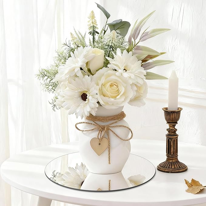 12" Round Mirror Centerpieces for Tables, 12Pcs Glass Mirror Trays for Wedding, Party, Christmas Decorations, Mirror Candle Plates with Polished Edges & Non-Slip Feet