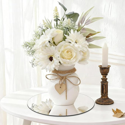 12" Round Mirror Centerpieces for Tables, 12Pcs Glass Mirror Trays for Wedding, Party, Christmas Decorations, Mirror Candle Plates with Polished Edges & Non-Slip Feet