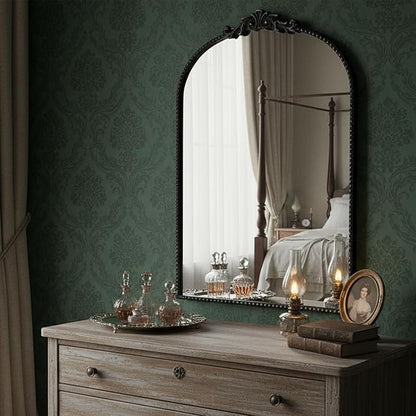 ZIYOO Vintage Baroque Arched Wall Mirror 36"x24", Black Ornate Antique French Traditional Decor Mirror for Entryway Living Room Fireplace (Black Metal,36" x 24")