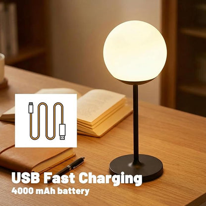 WEILAILUX Cordless Table Lamp with Globe Shade, Rechargeable Dimmable Bedside Light, Shower Lamp Waterproof, Touch Control, 8-72 Hours Runtime, 2700K Warm White for Indoor Outdoor (Gold, Tall)