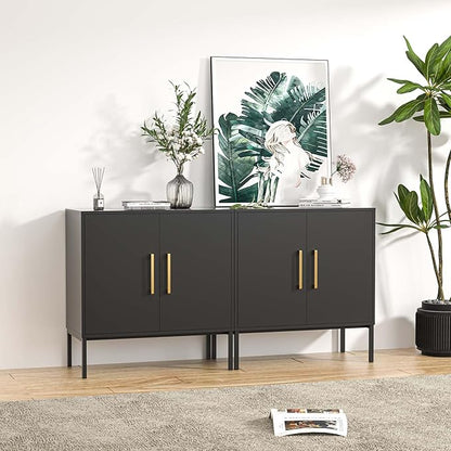 LYNSOM TV Stand for 55 Inch TV, Media Console Table with 2 Cabinets, Storage for Bedroom, Living Room, Entertainment Room (Black)