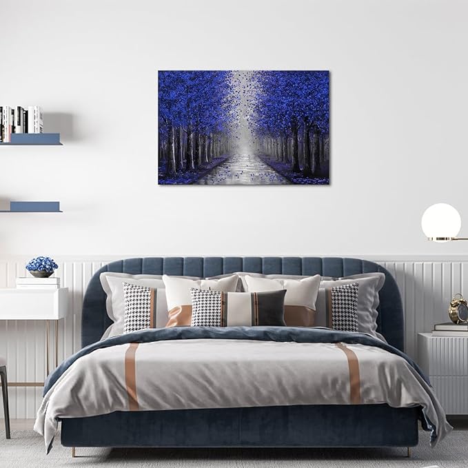 NutArtPic Blue Tree Canvas Wall Art Forest Landscape Painting Blue Fantasy Tree Artwork Nature Pictures Prints Framed For Wall Decor 24''x36''
