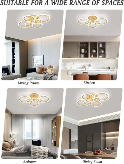 Modern LED Flush Mount Ceiling Light, 6 Rings Gold Close to Ceiling Light Fixtures, Living Room Lighting Fixture Ceiling Lamp for Kitchen, Bedroom, Laundry Room, 4000K Not Dimmable