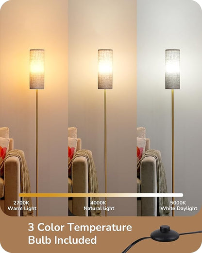 EDISHINE Floor Lamps for Living Room, 63.7in Minimalist Standing Lamp with Foot Pedal Switch, Modern Floor Lamp for Bedroom, Office, Nursery, 3 Color Temperature, 9W Bulb Included, Gold