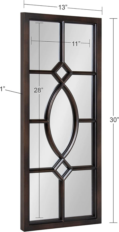 Kate and Laurel Cassat Window Wall Accent Mirror, 13" x 30", Dark Bronze, Rustic Windowpane Inspired Wall Decor