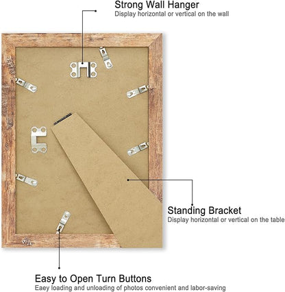 iRahmen 7x10 Picture Frame - High Definition Real Glass Wooden Photo Frames for Tabletop Display and Wall Mounting (Rustic Brown, Set of 2)