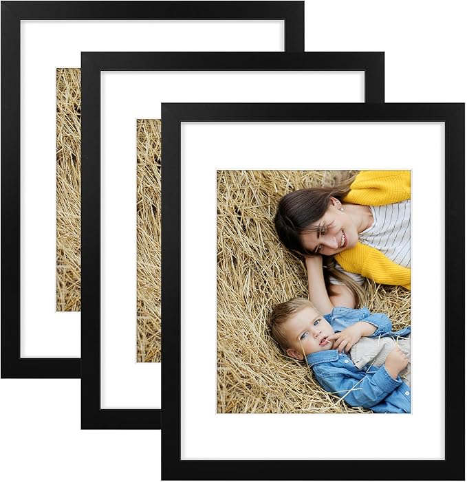Golden State Art, 11x14 Picture Frame Set of 3 - Matted to 8x10 Photo - Engineered Wood Gallery Frame Set - Wall Mounting (Black,3 Pack)