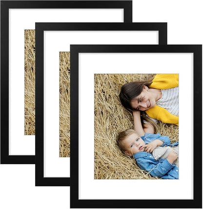 Golden State Art, 11x14 Picture Frame Set of 3 - Matted to 8x10 Photo - Engineered Wood Gallery Frame Set - Wall Mounting (Black,3 Pack)